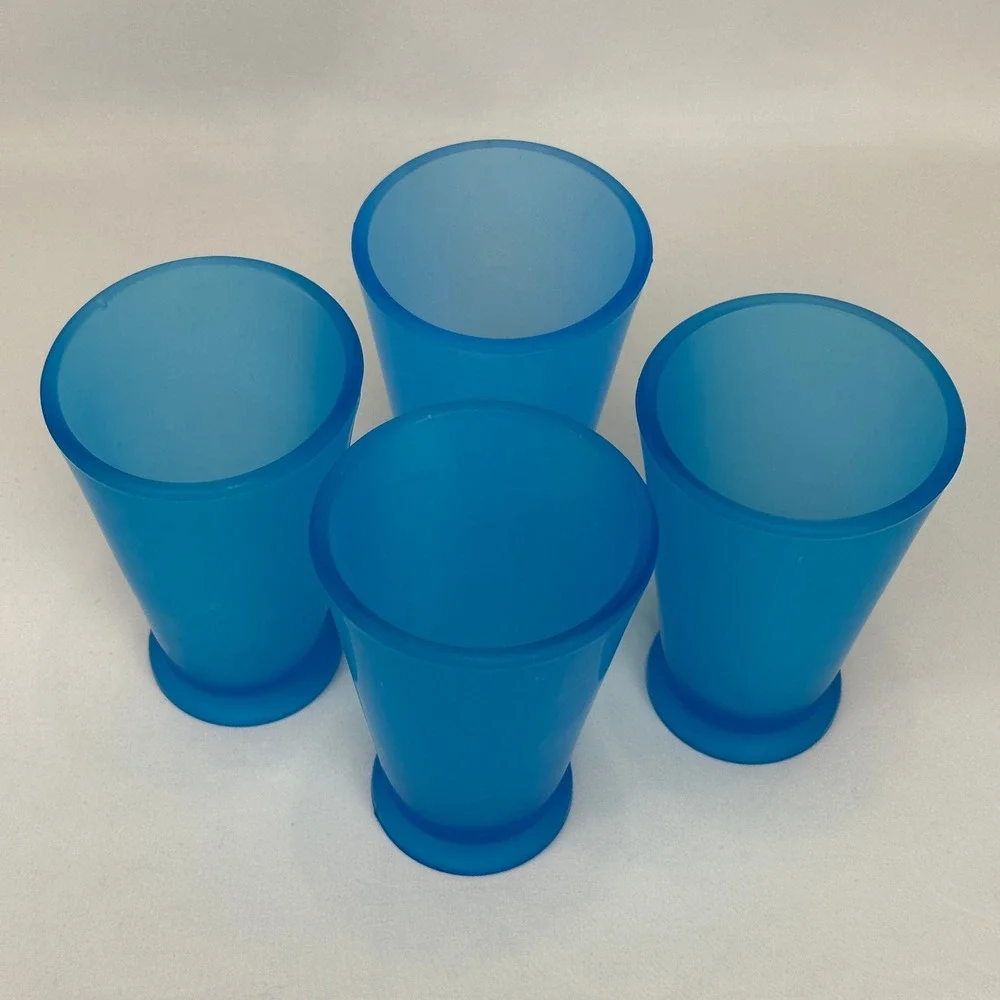 Starbucks‎ Vintage 90s Mod Frosted Blue Teal Footed Glass Tumbler Cup Set of 4